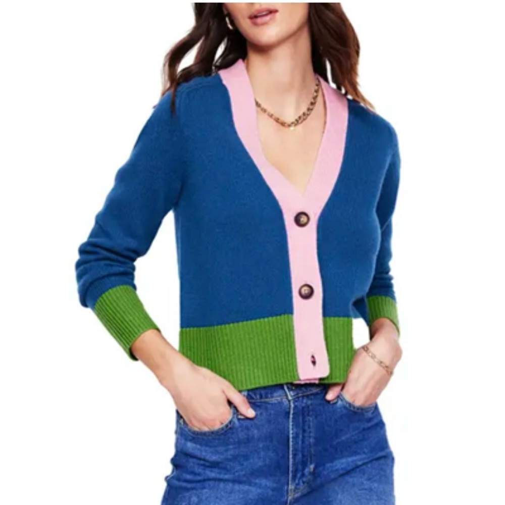 Boden Colorblock 100% Wool Knit Sweater Top Olivia Merino Cardigan XS